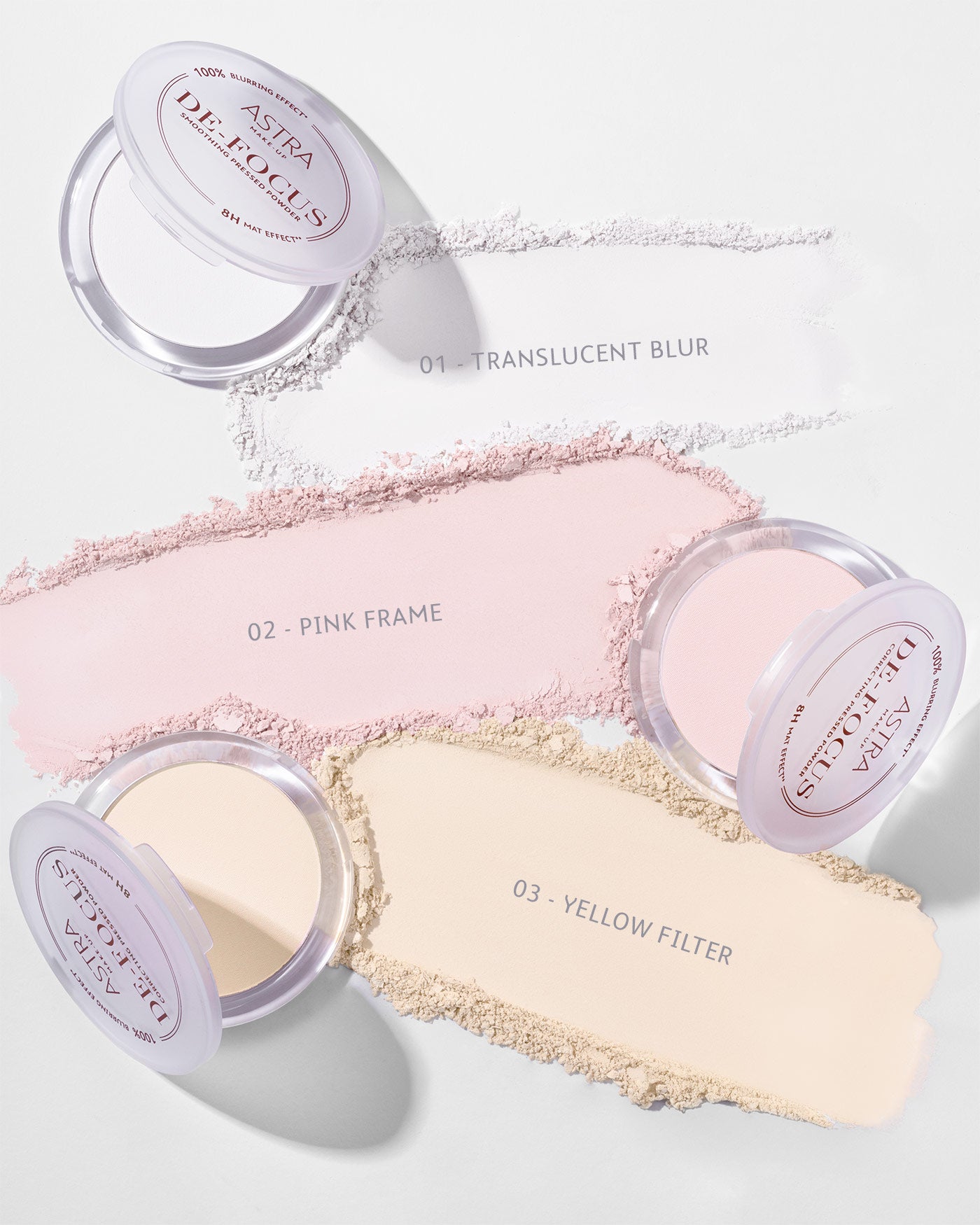 DE-FOCUS SMOOTHING PRESSED POWDER - 01 - Translucent Blur - Astra Make-Up